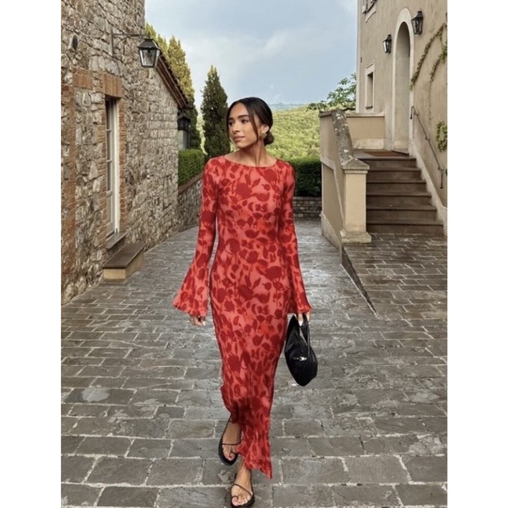 Realisation Par XL The Gia Maxi Dress Havana Red 100% Silk